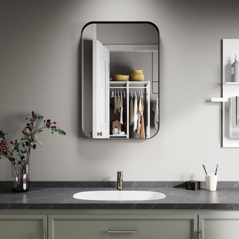 Miroir de coin haute définition Ebern Designs, verre épais de 5 mm d'épaisseur, sans cuivre, 40 po x 30 po