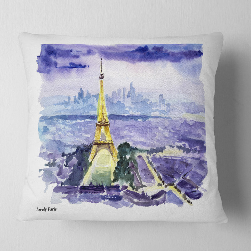 Coussin Paris Eiffel Toweron sur fond bleu - impression de paysage urbain, 16 po x 1 po, Carré