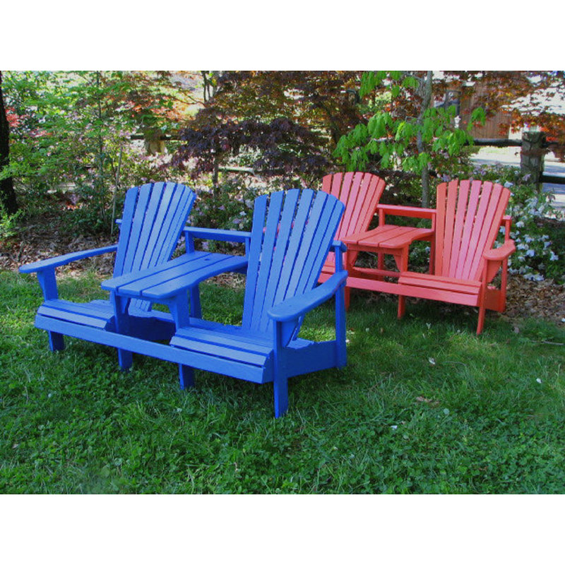 Adirondack Double Seater - Pressure Treated and cured Solid Wood with Built-In Table & 1-5/8" Umbrella Hole, Mango