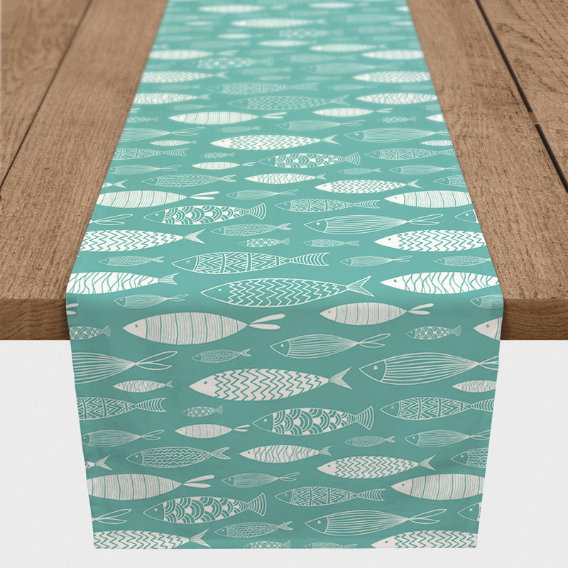 Chemin de table géométrique mcelrath, L 72 po x l 16 po, Aqua, Geometric 1