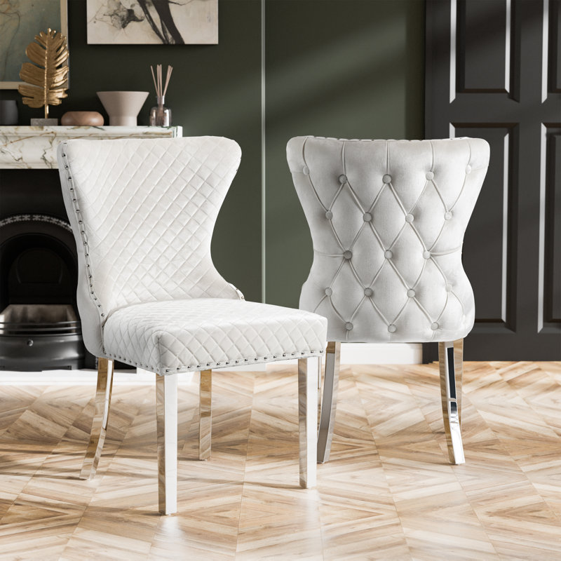 Chaises d'appoint rembourrées Monroe, Blanc, Chrome