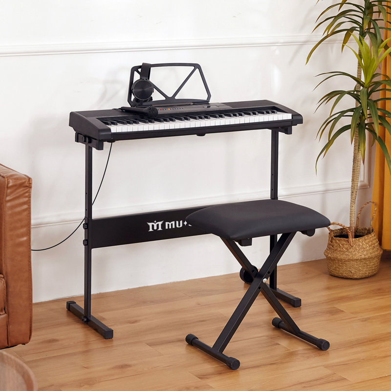 61 Keys Piano Keyboard With Bench , Learning Keyboard Piano For Beginners, Meks-700 Electric Piano Keyboard With Lighted Up Keys