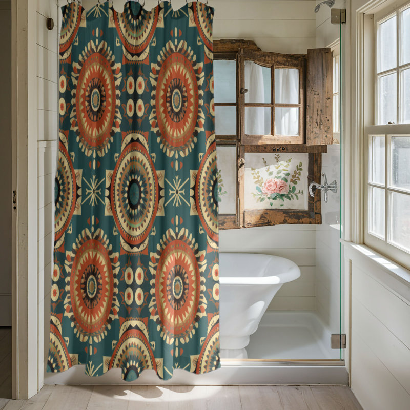 Boho Textures - Rideau de douche Premium, H 74 po x l 71 po