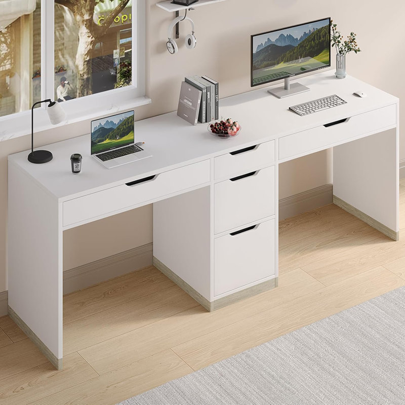 78 Inch Double Desk for Two People with 5 Drawers, Extra Long Computer Desk Writing Workstation (Incl. File Drawer) for Home Office