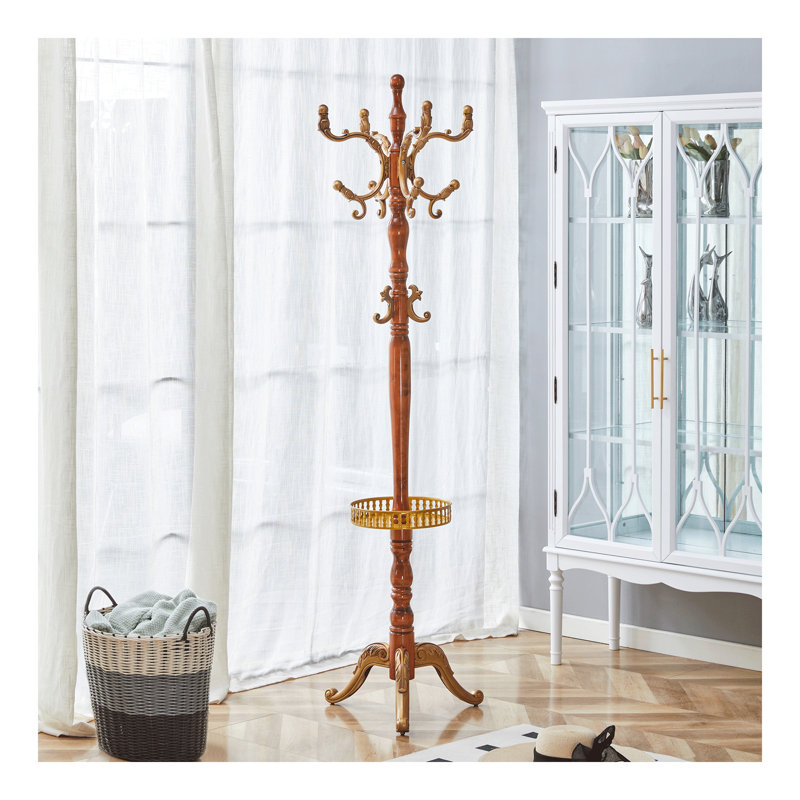 Cintre en bois coloré Crabapple, portemanteaux et chapeaux moderne et simple, support de rangement multifonctionnel en acier inoxydable avec plateau pour clés
