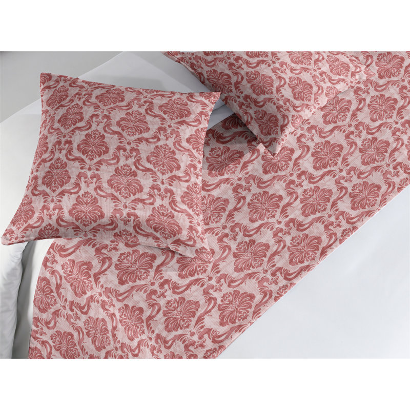 Ambesonne Floral Bed Runner Set Oriental Damask Pinky Grunge  Pale Ruby Ruby, King