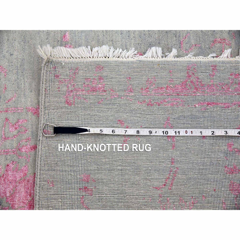 Tapis gris en laine et en soie noué à la main 9 pi x 11 pi 10 po 5CBB498240DE4195BC744DFAE085504B