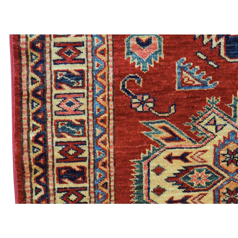 Tapis beige / rouge / bleu marine en laine noué à la main de conception unique 3 pi x 5 pi 1 po