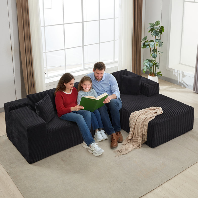 Modern No Assembly Required Upholstery Corduroy Compression Modular Sectional Couch Sofa with L-Shape Chaise 2 Piece and 5 Pillows Back, Free Combination, Modern Modular Sofa with Deep Seat