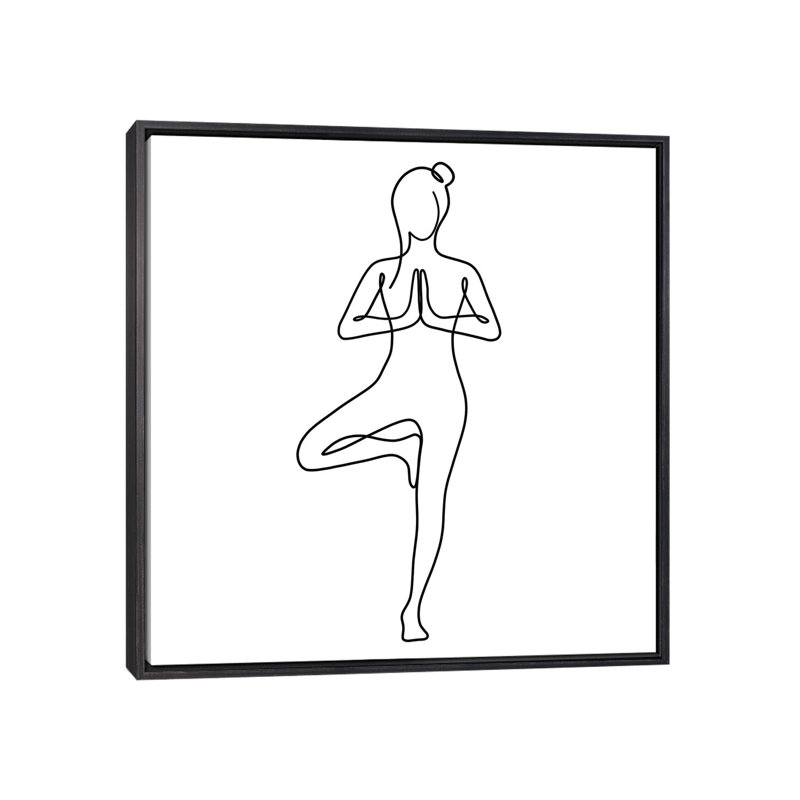 « Yoga Tree pose Square » par Dane Khy-impression de dessin, Pas de tapis, Toile avec cadre noir patiné