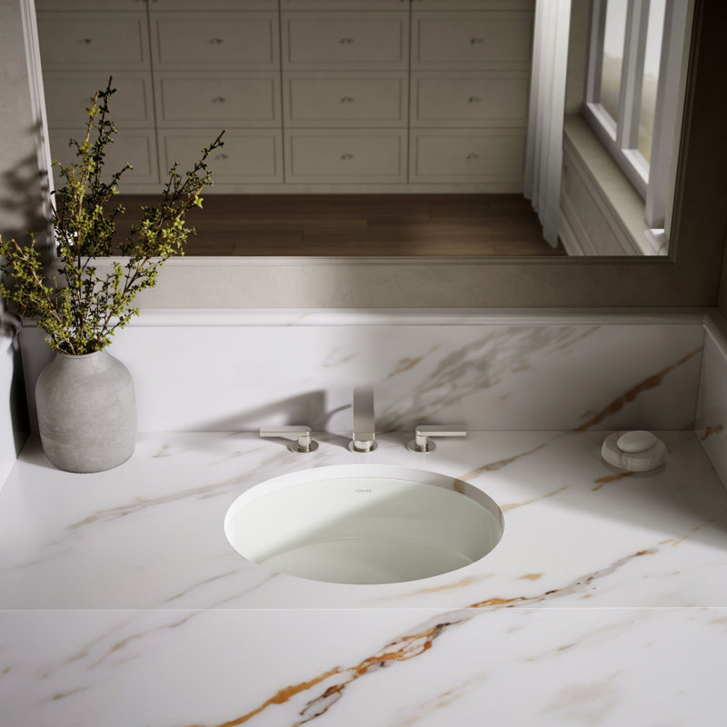 Verticyl Ceramic Oval Undermount Bathroom Sink with Overflow, Dune