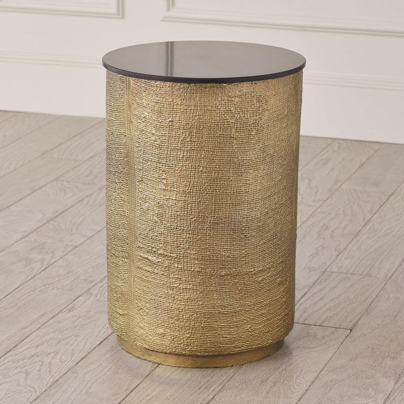 Hemp Etched Barrel Table, Antique Brass