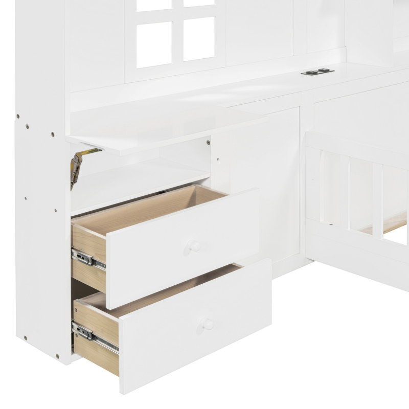 Bed Frame Platform Bed House Bed with Window and Bedside Drawers, Modern Bed Frame for Guest Room, Twin