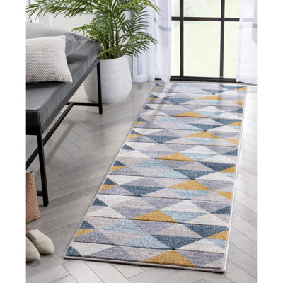 Clivia Geometric Triangles Blue/Mint/Ivory Area Rug