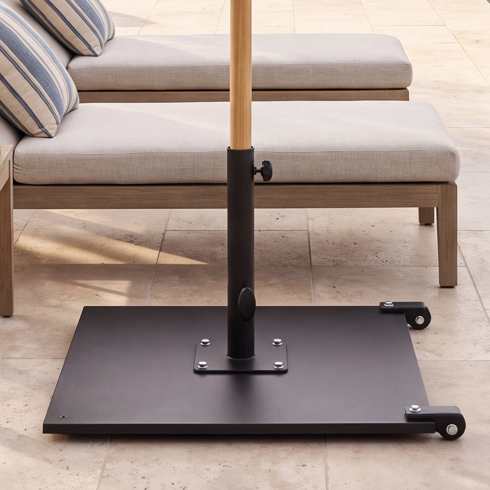 Steel Umbrella Base with Wheels, Black