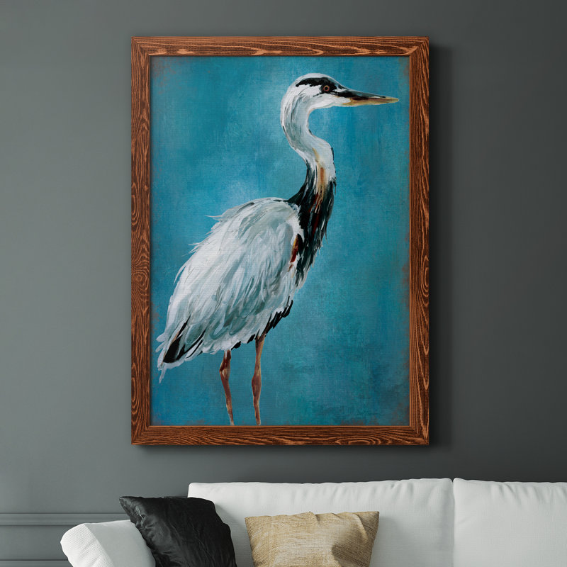 Great Blue Heron I - peinture sur toile encadrée, H 31,5 po x l 23,5 po x P 1,5 po, Cadre en érable