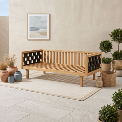 Wood Patio Sofas with Woven Rope Back and Cushions