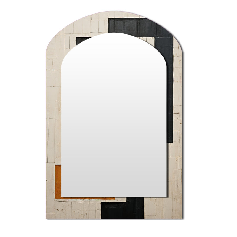 Nouvel ordre minimaliste monochrome minimaliste - miroir décoratif géométrique asymétrique, miroir arqué moderne, impression d'art en métal