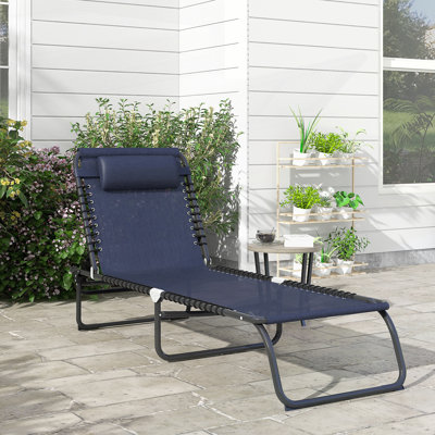 Chaise longue de piscine pliante, chaise de bronzage de patio avec dossier inclinable à 4 positions et siège en filet respirant pour une détente en plein air