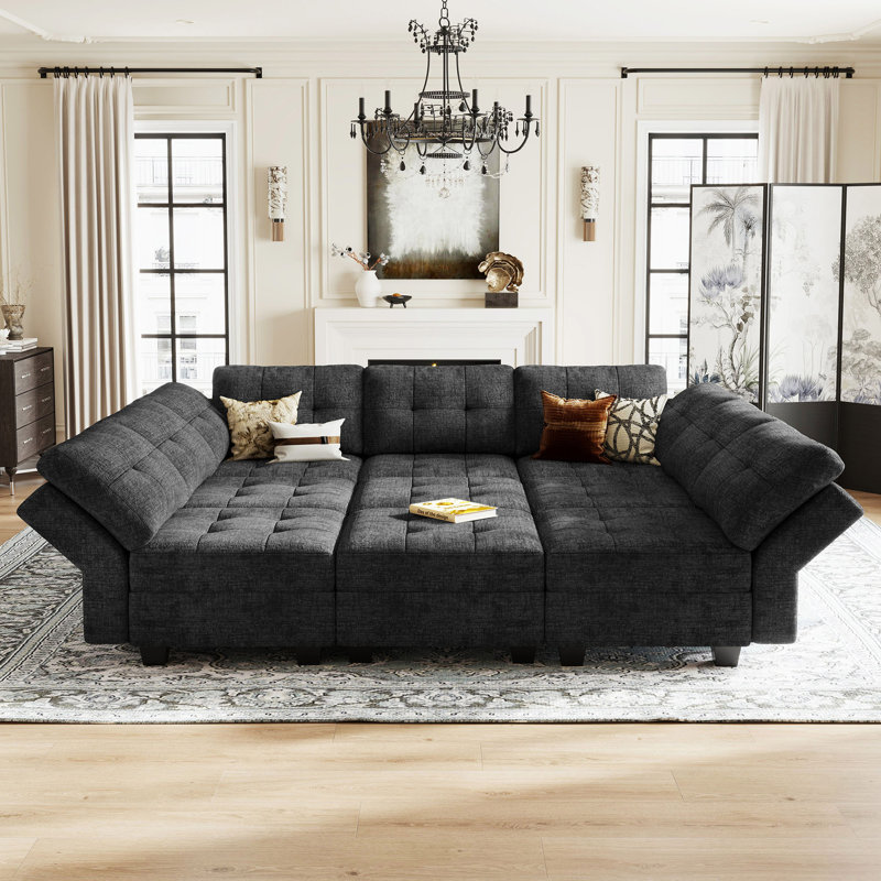 Canapé-lit modulaire 9 pièces Buckleton, Chenille noir