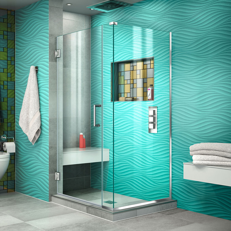 Unidoor Plus 33" W x 30.375" D x 72" H Frameless Pivot Rectangle Shower Enclosure with Fixed Panel