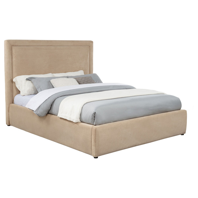 Lit rembourré Mid-Century moderne pour chambre à coucher, Grand lit, Marron clair