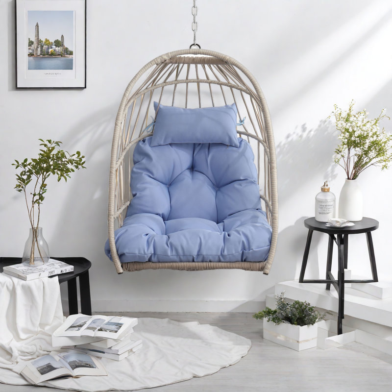 Chaise suspendue en PE pour l'extérieur, Naturel / bleu