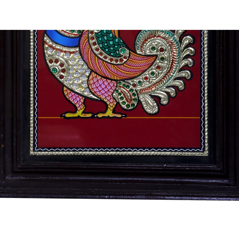 Paon, peinture de Tanjore | Couleurs traditionnelles avec or 24 carats | Structure en bois de teck | Fait à la main