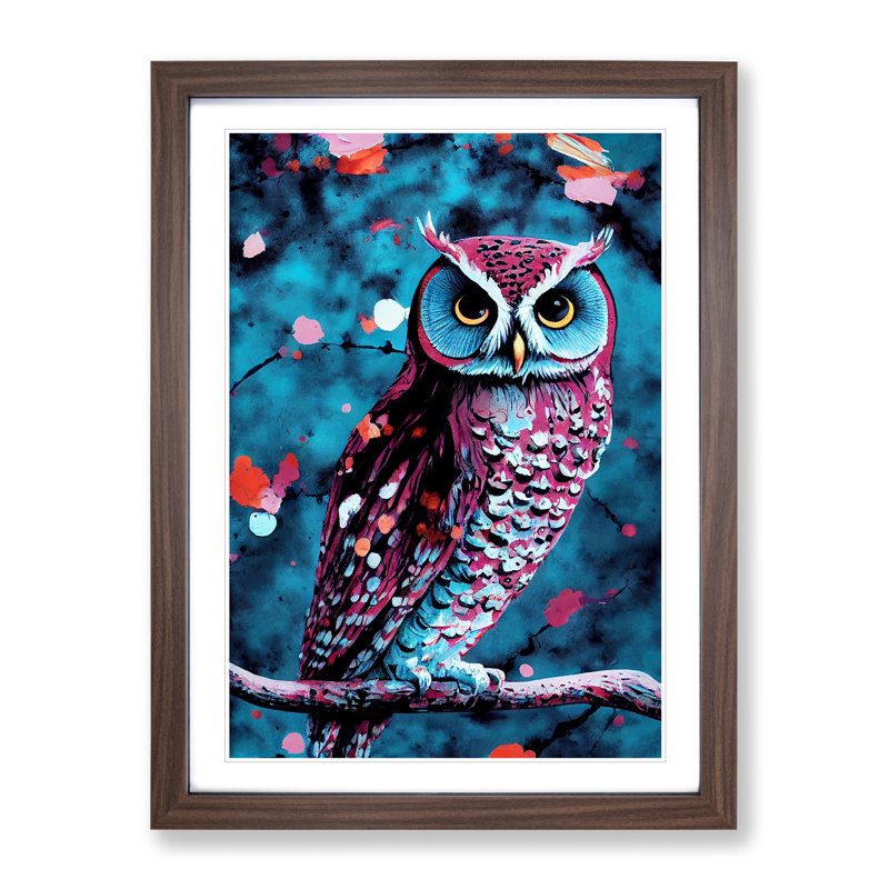 Owl in a Tree - Framed Print, 46cm H x 34cm W x 2cm D, Walnut