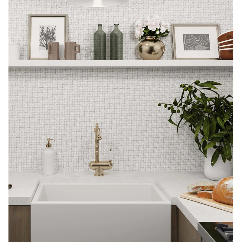 11.7" X 11.8" Glass Basketweave Mosaic Tile, White