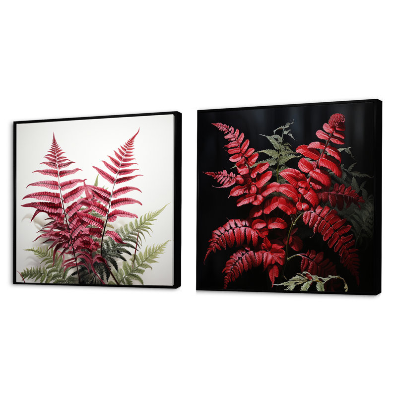 «Ferns Turquoise Delight», 2 pièces, Cadre noir, H 16 po x l 33 po