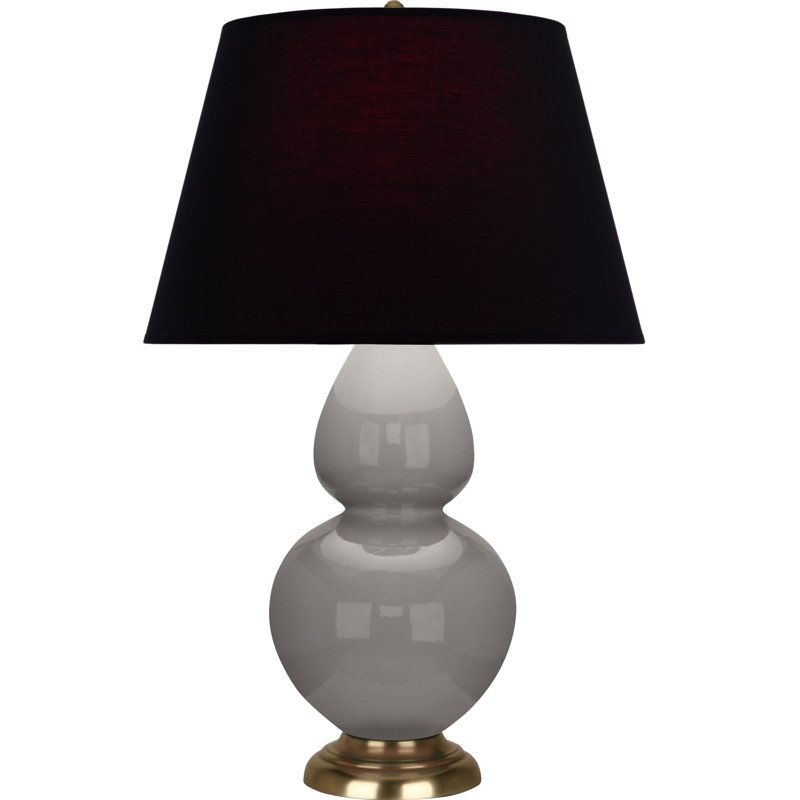 Lampe de table double gourde en céramique, Thé vert / taupe, Taupe fumé glacé / laiton, Laiton