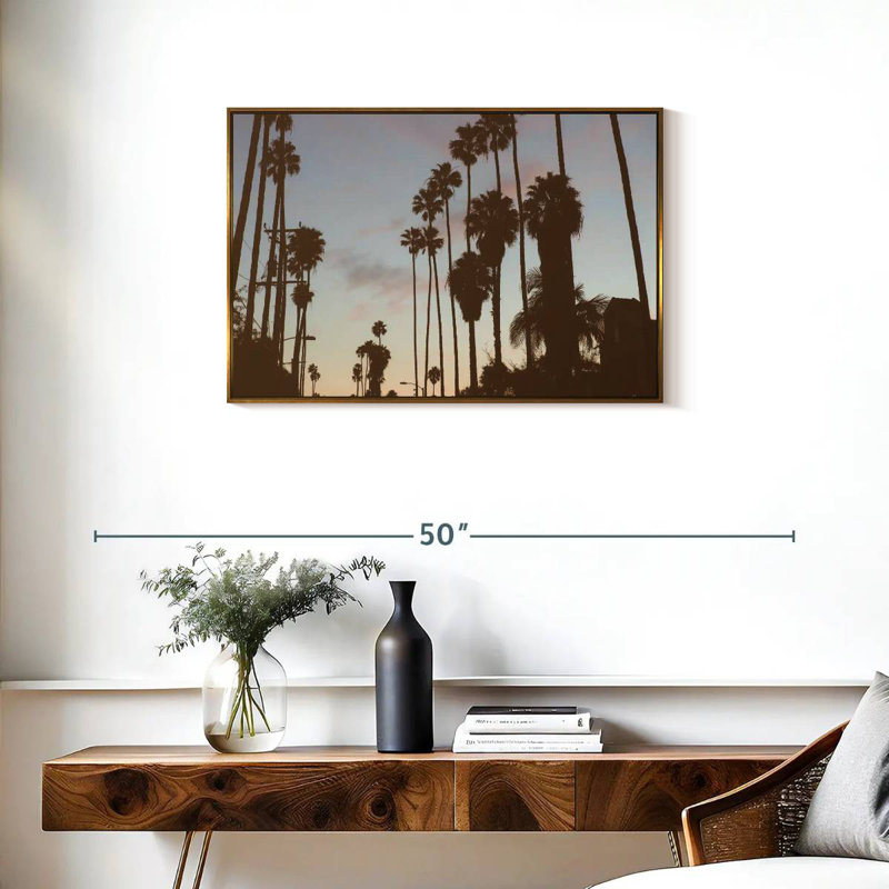 Silhouette des palmiers de Los Angeles, Cadre flottant doré, 31 po x 21 po