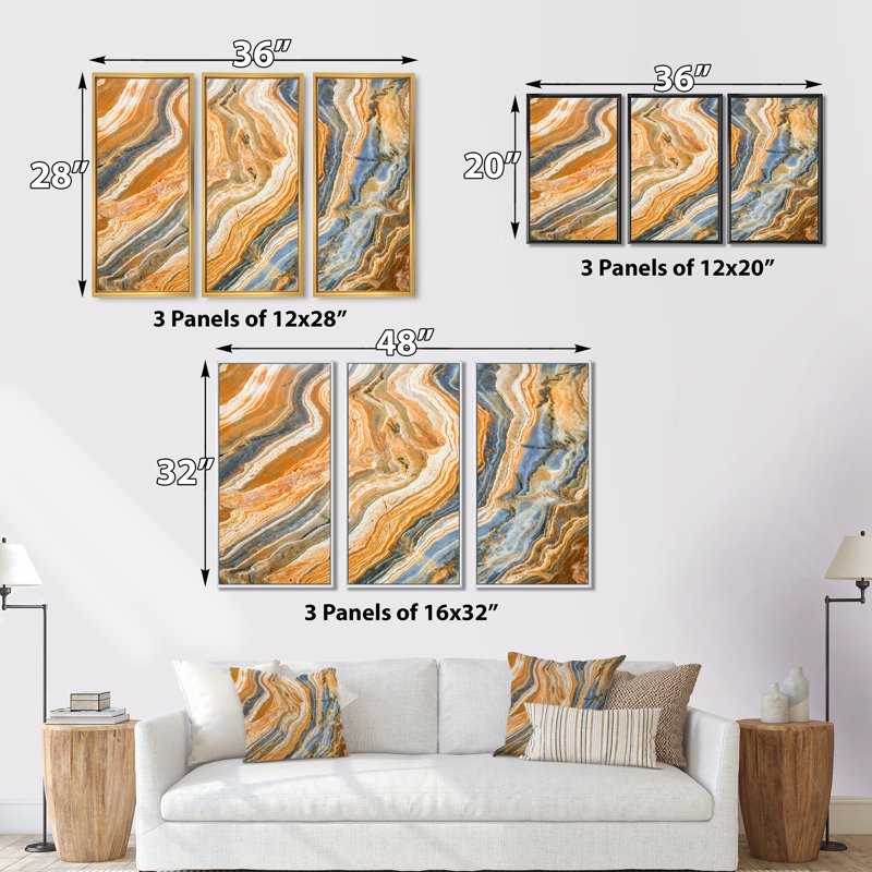 Se segment Layers of Marbled Rock - Ensemble de 3 reproductions sur toile, Noir, noir, noir, noir, H 28 po x l 36 po