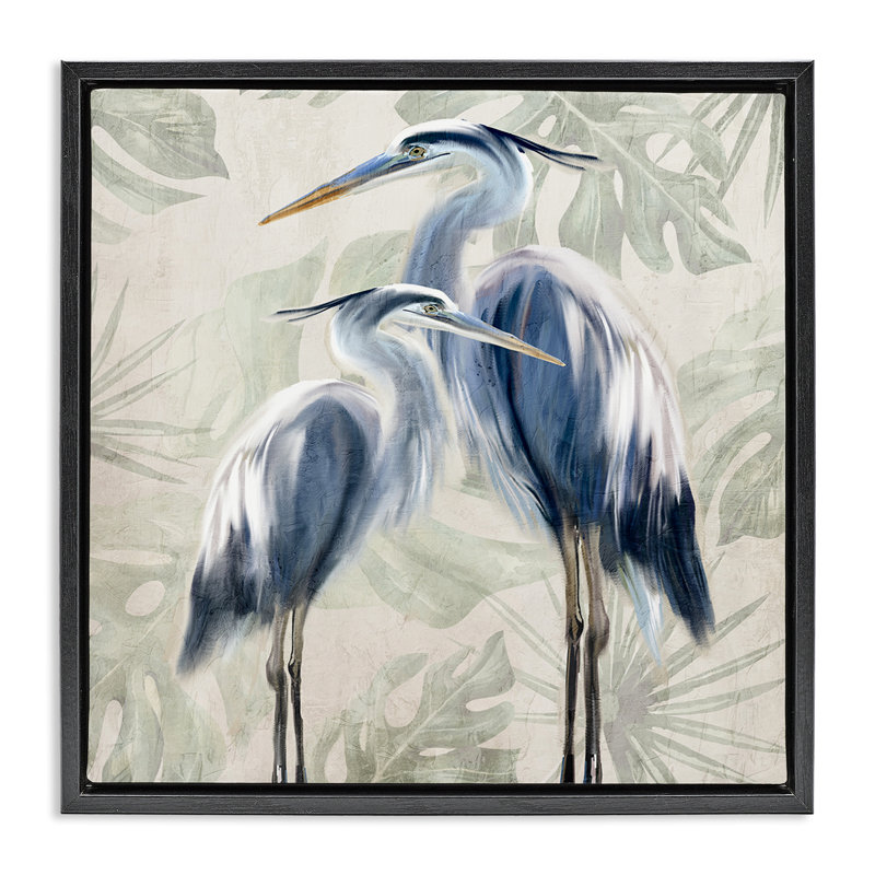 Heron Pair over Palms Floater Canvas Wall Art, design by Kim Allen, H 18 po x l 18 po, Cadre flottant noir de jais
