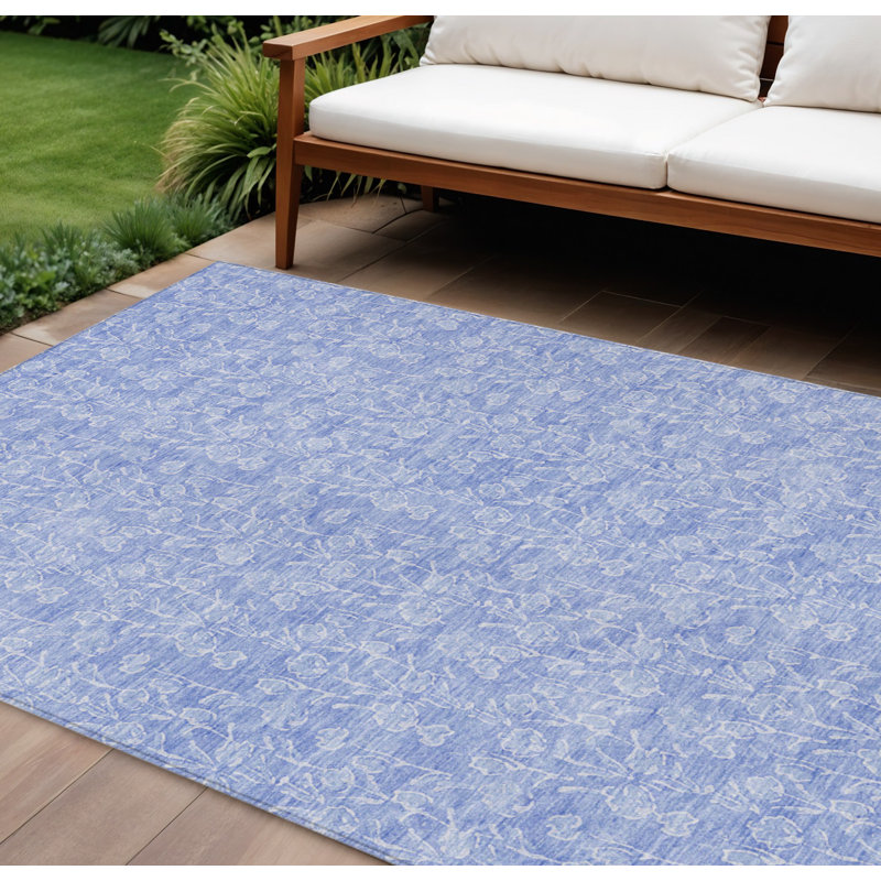 8' X 10' Ivory Floral Washable Indoor Outdoor Area Rug
