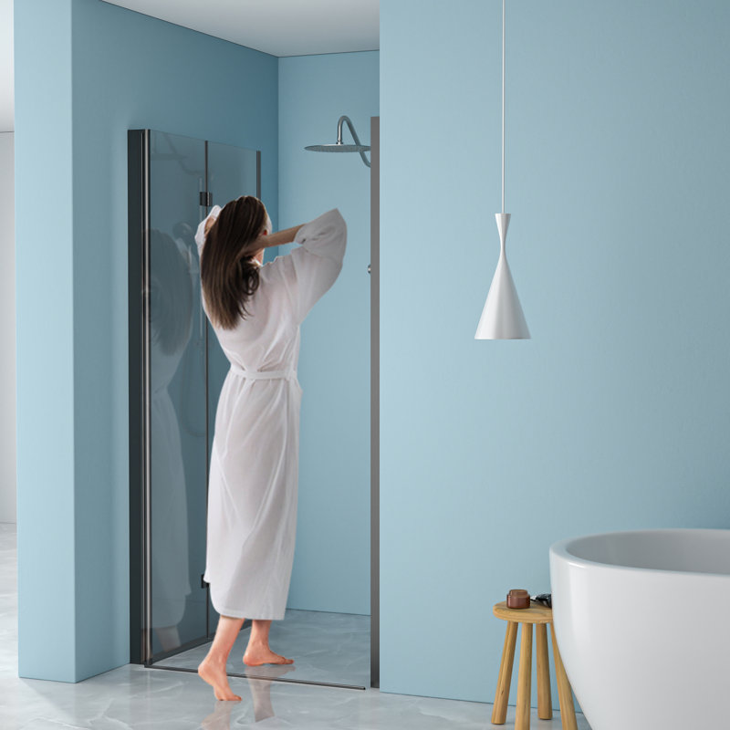 30"W X 72"H Shower Door, Matte Black. 1/4" Tempered Glass. Water-, Space, Adjustable Bathroom Barrier Partition Door Foldable Thick Isolation