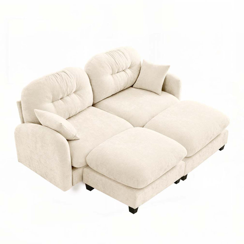 Canapé modulaire en chenille 2 places avec 2 coussins et 2 repose-pieds, Beige