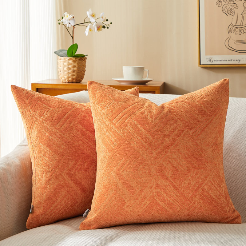  Chenille Throw Pillow Cover, 18" x 18" x 1", Orange