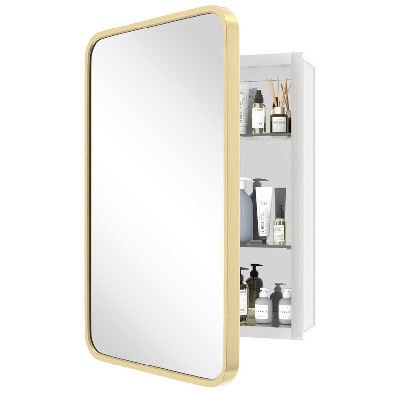 Aluminum Medicine Cabinet with Mirror, Gold, 24" H x 16" W x 3.8" D