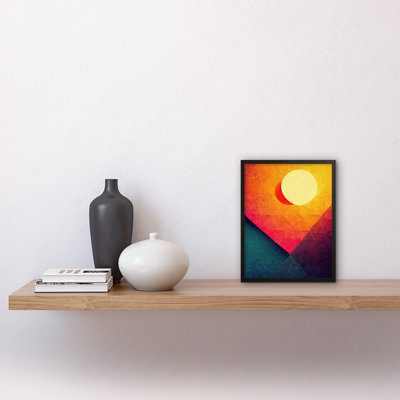 Geometric Retro Eclipse Moon Sun Sunset - Single Picture Frame Print