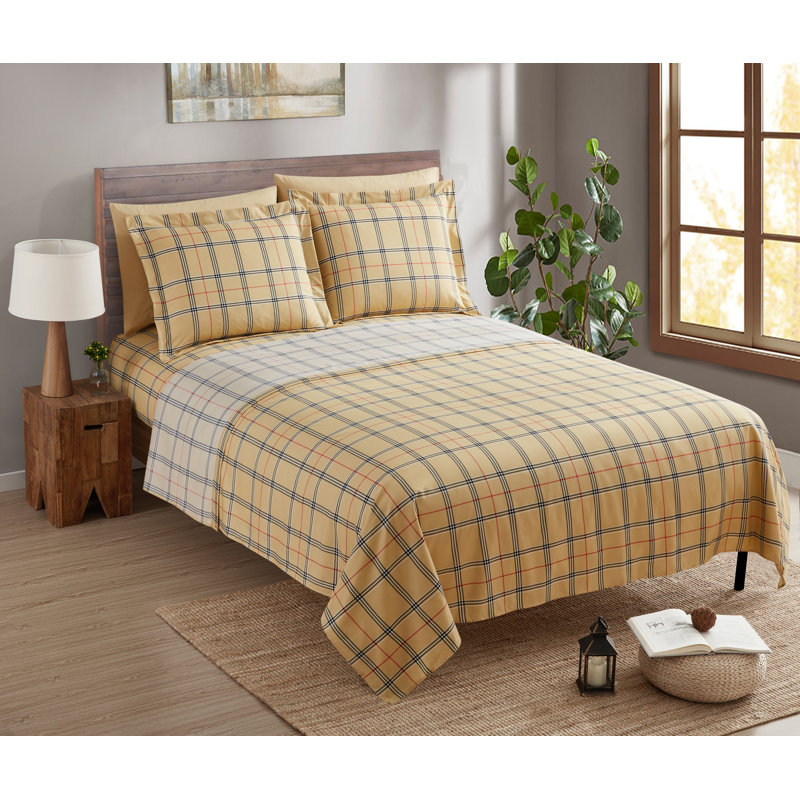 Ultra Soft Microfiber Sheet Set, Twin Sheet Set with 2 Pillowcases, Taupe Plaid