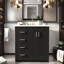 Meuble-lavabo de 30 po avec lavabo en céramique, structure en bois massif, rangement ambre, portes et tiroirs à fermeture en douceur, assemblage facile, armoire polyvalente-2039611727