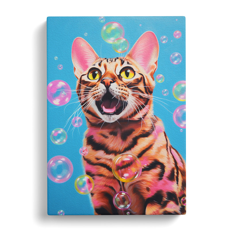 Bengal Cat Bubble Gum Painting No.2 - Print, 60cm H x 40cm W x 3cm D