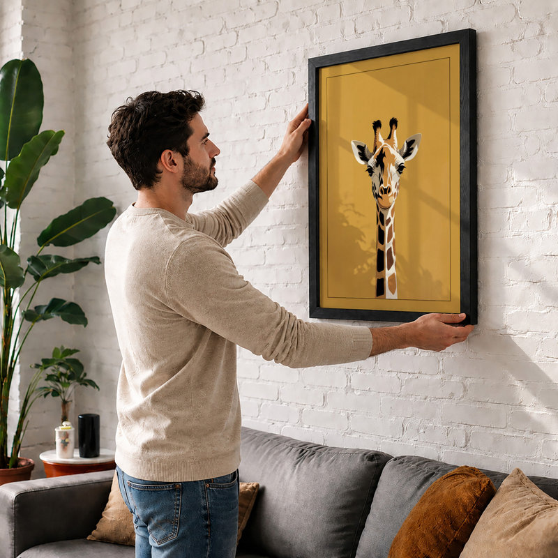 Giraffe Portrait Modern - Framed Print, A4 - 29.7 x 21.0 cm, White