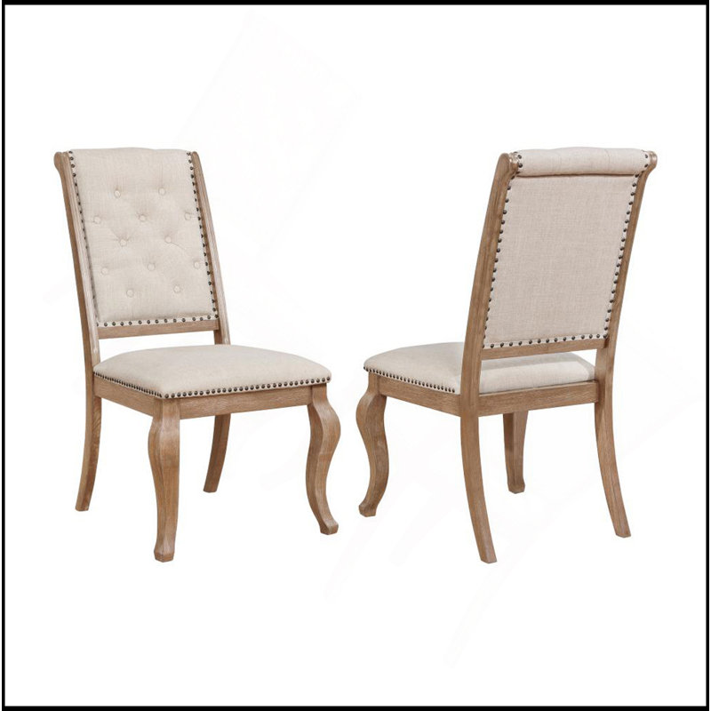 Set Of 2 Cream Fabric Upholstered Dining Chairs, , Fabric Cream, Brown