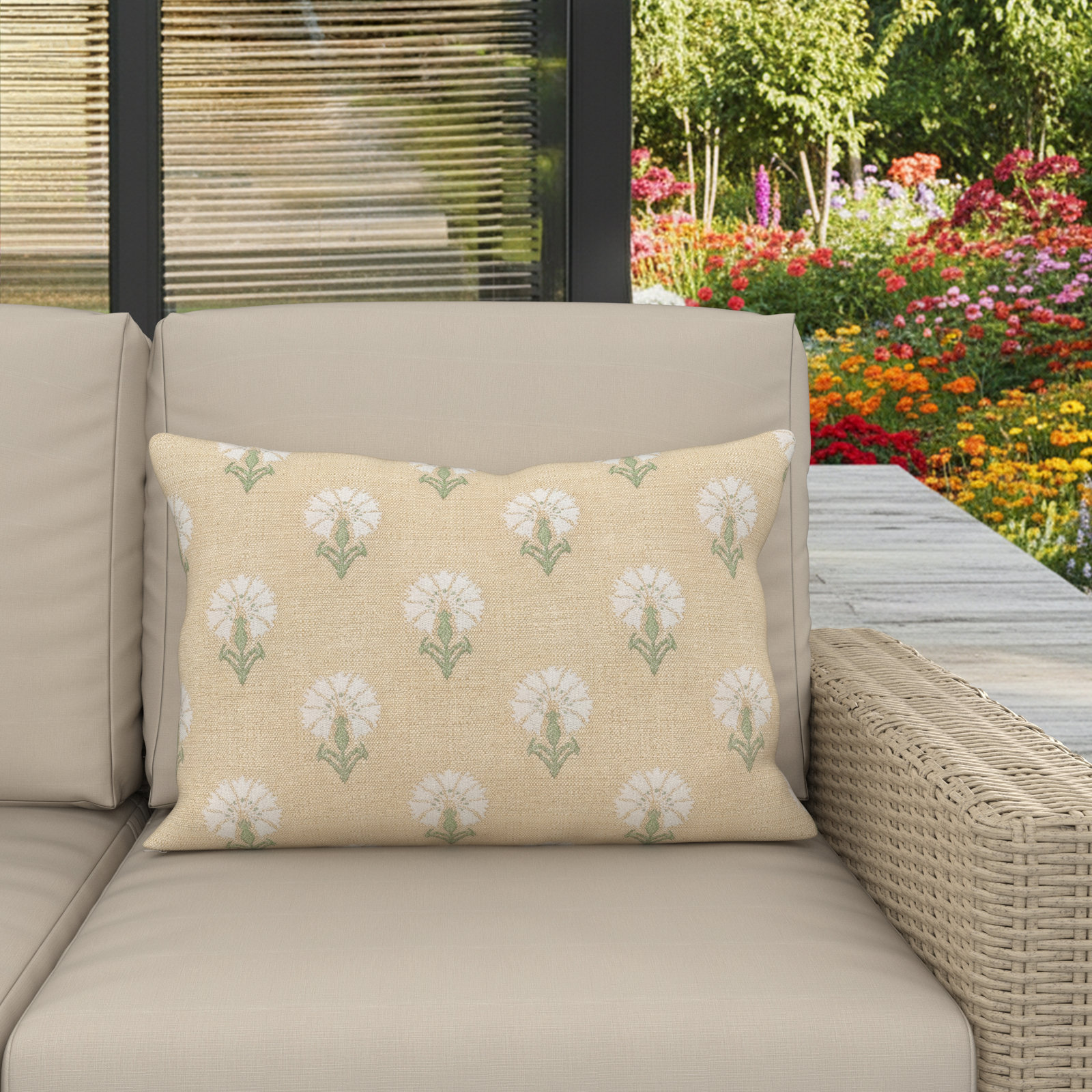 Amala 20" x 3" Sunbrella® Throw Pillow, Mira Sunshine