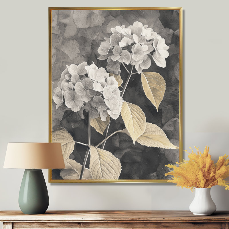 Rétro hortensias en hiver Highlight II - hydrangées, art mural encadré, H 40 po x l 30 po, Impression encadrée flottante