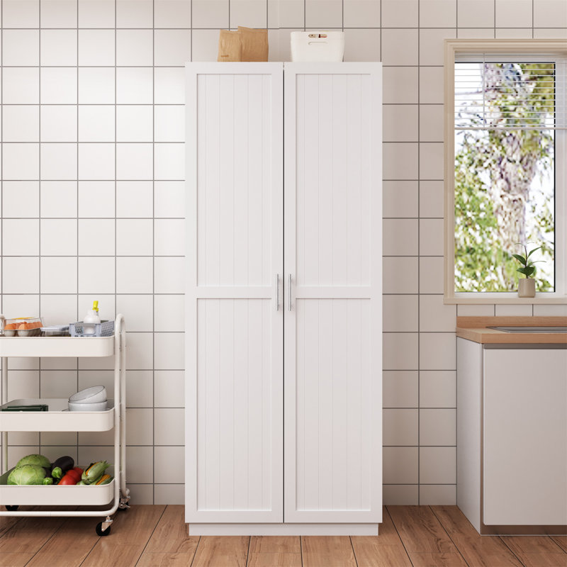 Armoire de cuisine blanche avec portes et tablettes réglables Buffet autoportant pour cuisine