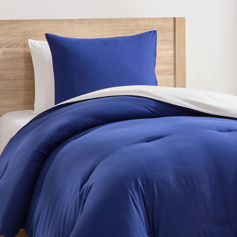 Ultra Soft Modern Reversible 2 Piece Comforter Set, Blue Gray/Warm Beige, Twin Comforter + 1 Standard Sham